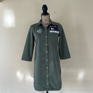 Zara Trafaluc Denimwear Patch Logo Army Green Button Up Shirt Jacket